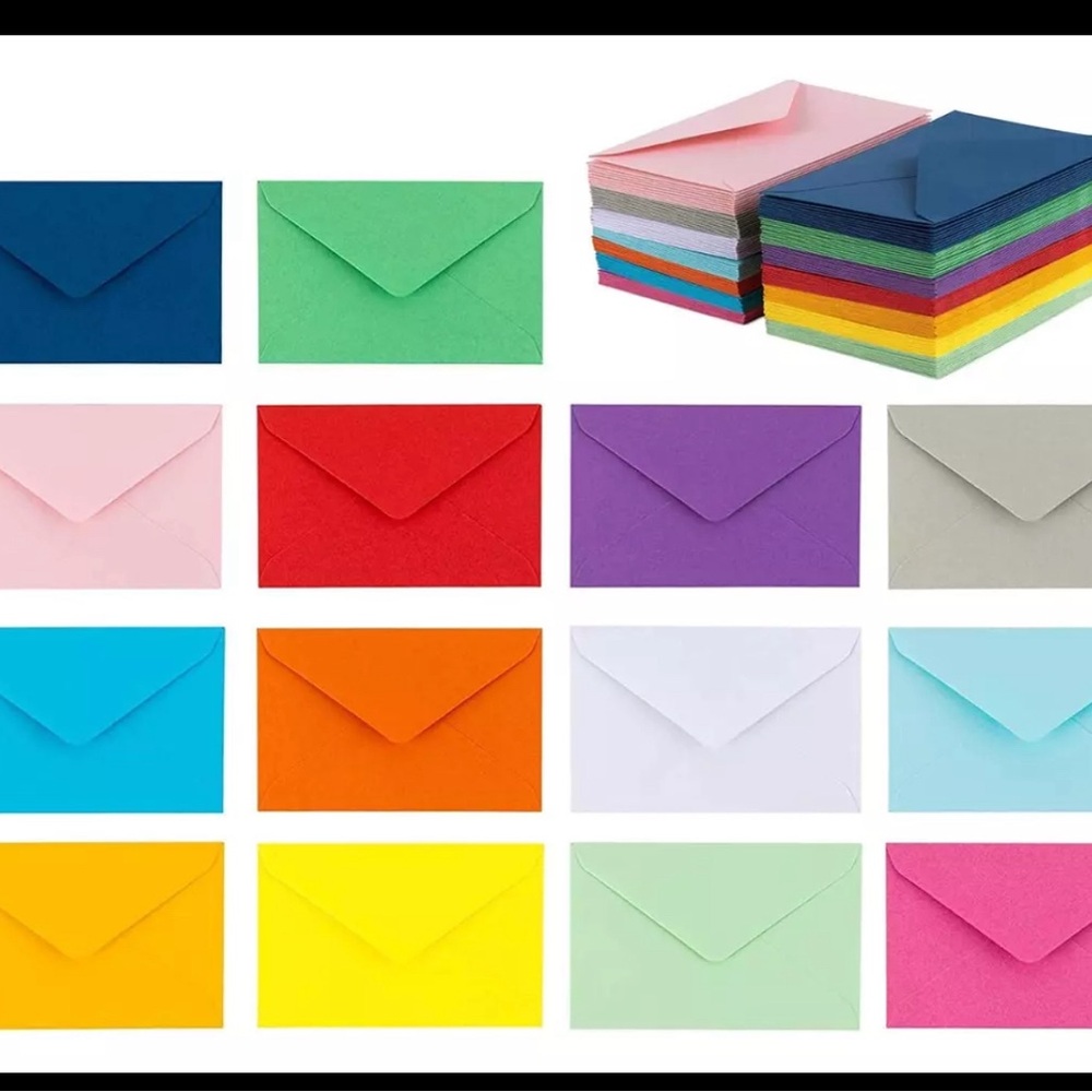 Purple Q Crafts 280Mini Envelopes With Blank Note Cards, Assorted Colors 4"x 2